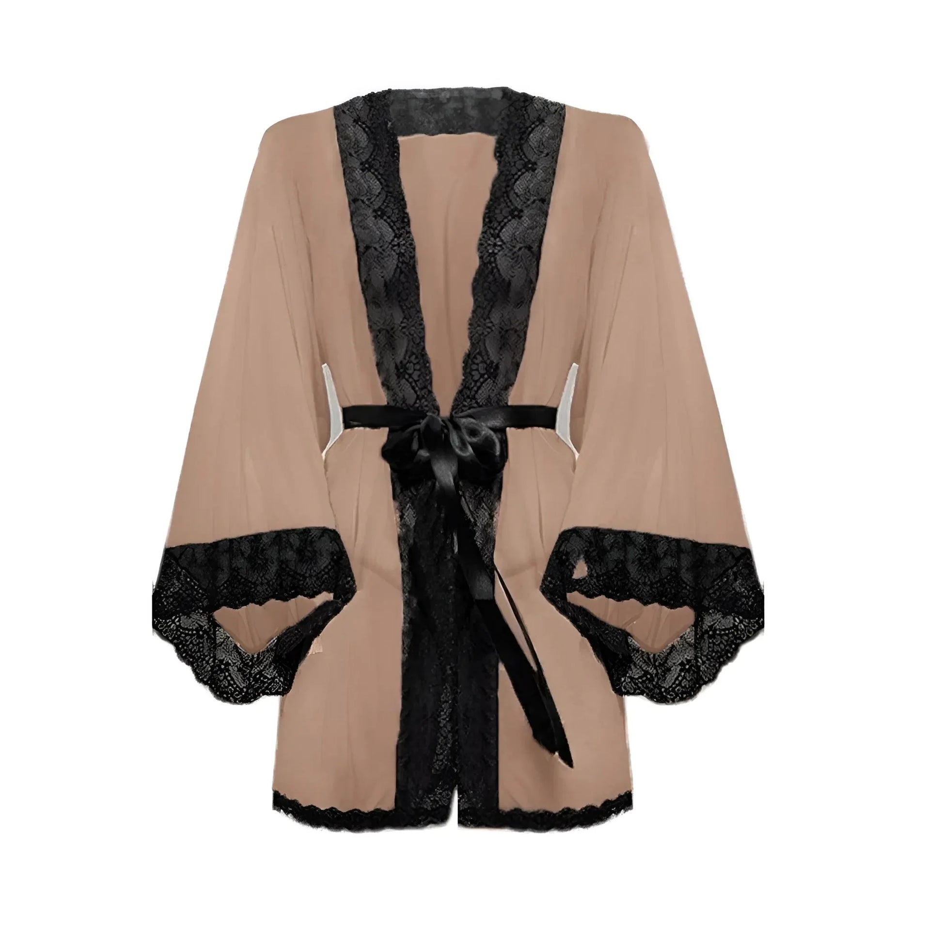 Beige Lace Trimmed Wrap Robe