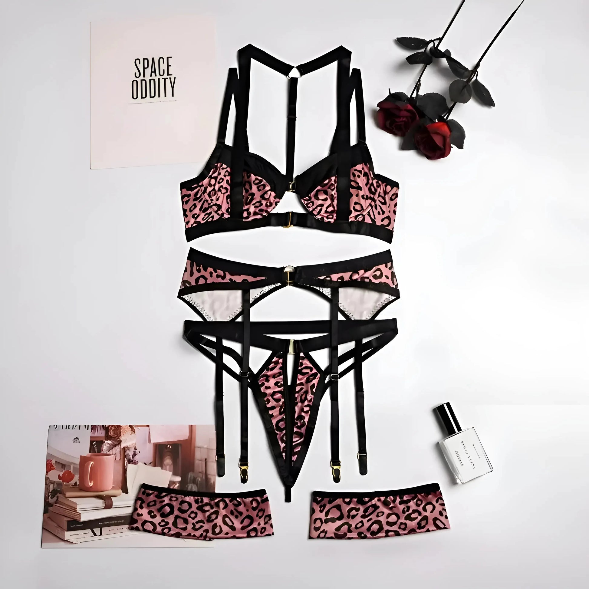 Beige Leopard Print Lingerie Set