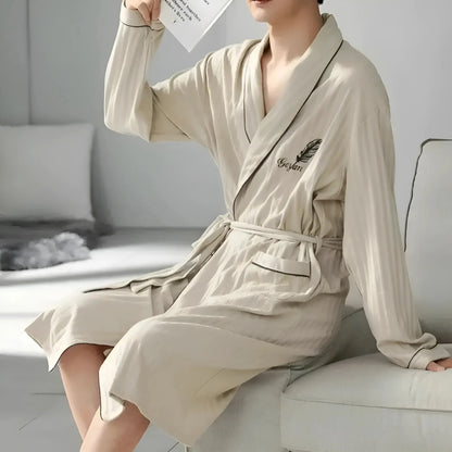 Beige Men's Robe with Pockets