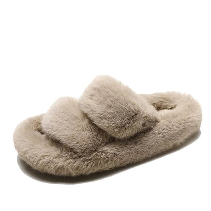 Beige Pelzhausschuhe für Damen