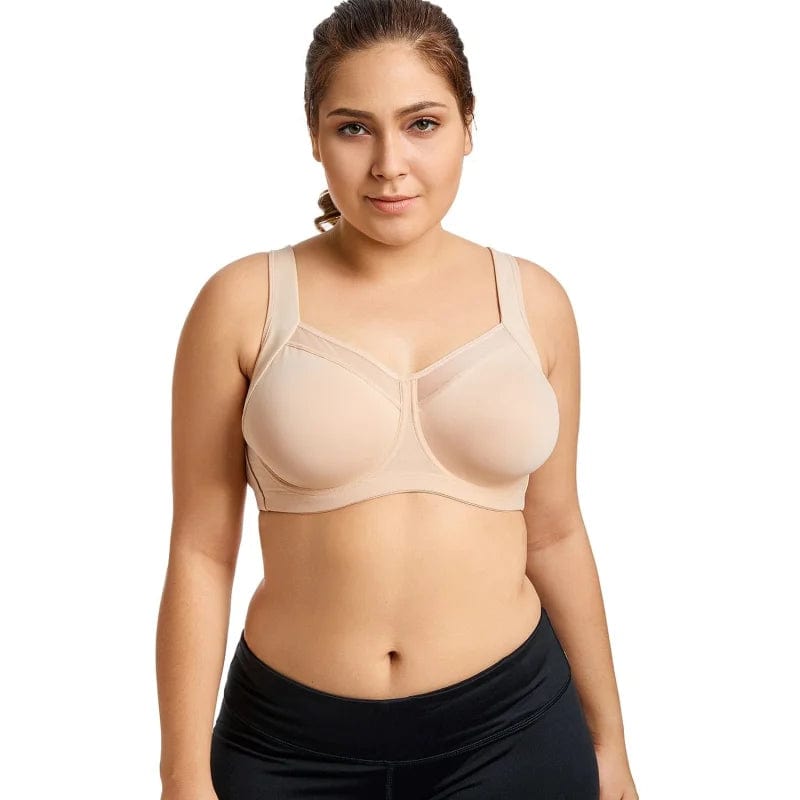 Beige Plus-Size-Sport-BH mit Mesh