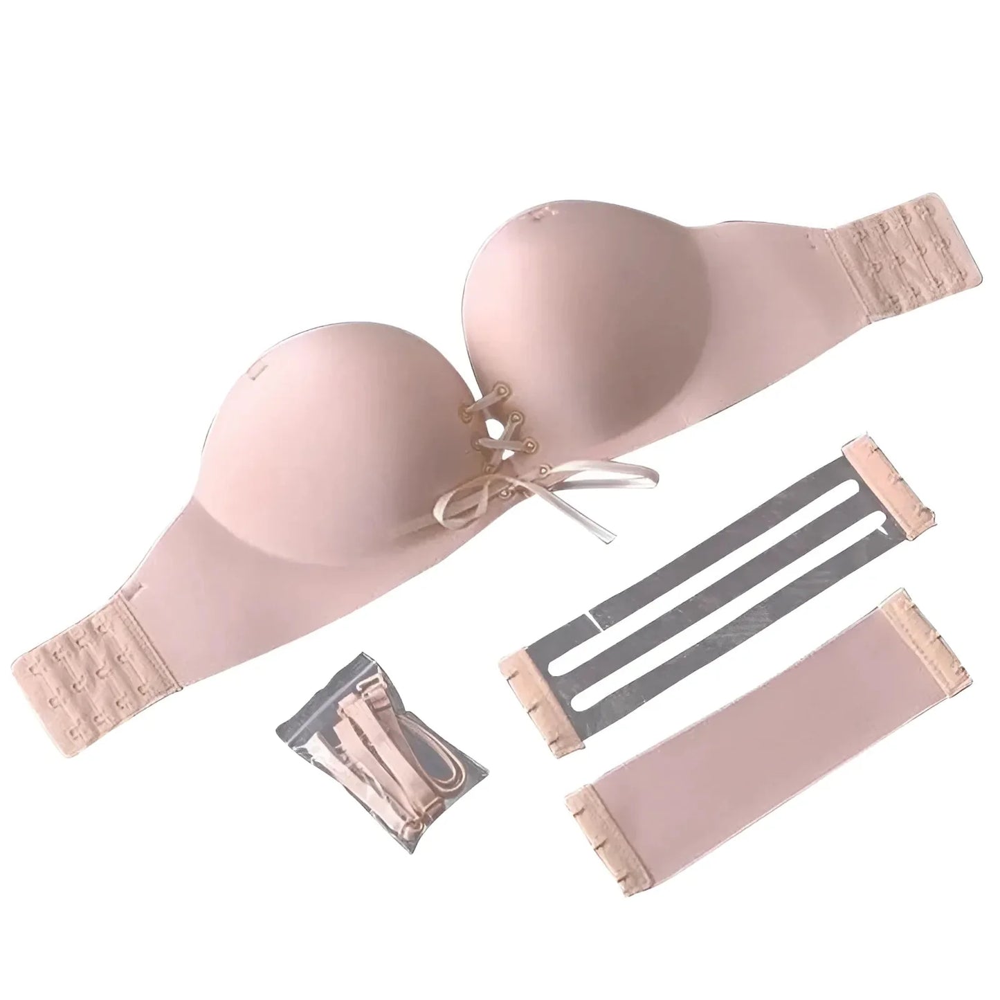 Beige Push-Up Bra with Adjustable Straps and Removable Shoulder Straps