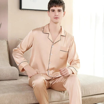 Beige Pyjama aus Satin für Herren