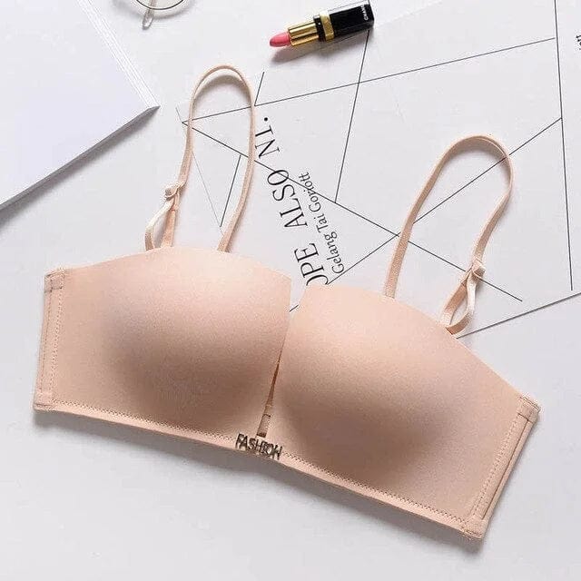 Beige Schlichter Push-up-BH mit abnehmbaren Trägern