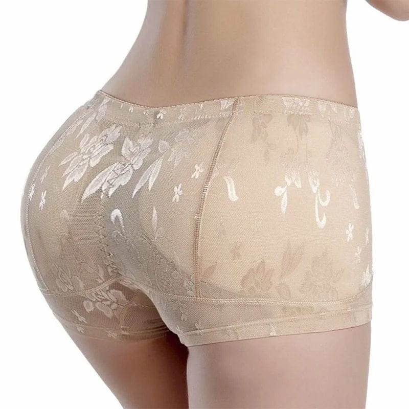 Beige Spitzenshorts mit Push-up-Effekt an Gesäß und Hüfte