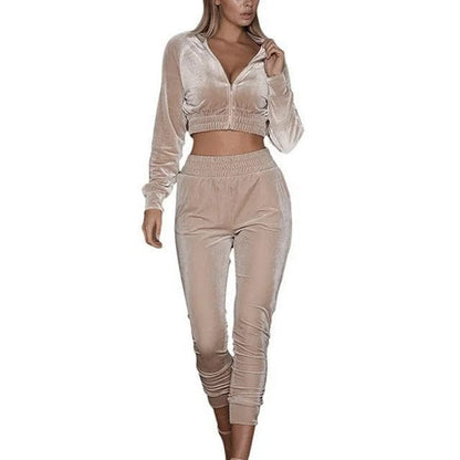 Beige Sport-Set aus Velours