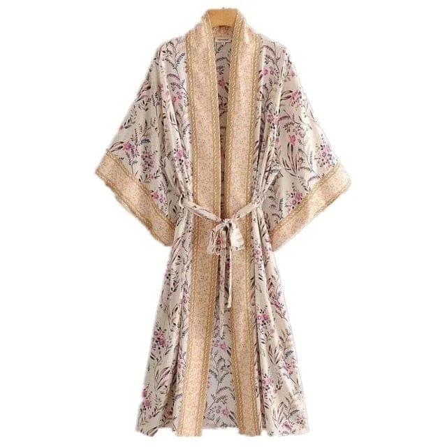 Beige Strandkimono mit dekorativen Details