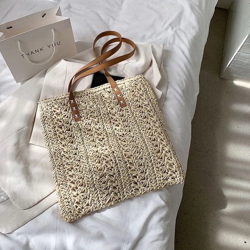 Beige Strohtasche für Damen für den Strand