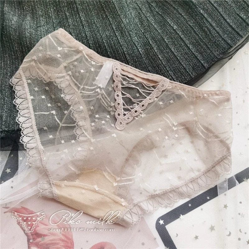 Beige Transparenter Slip mit Schnüren