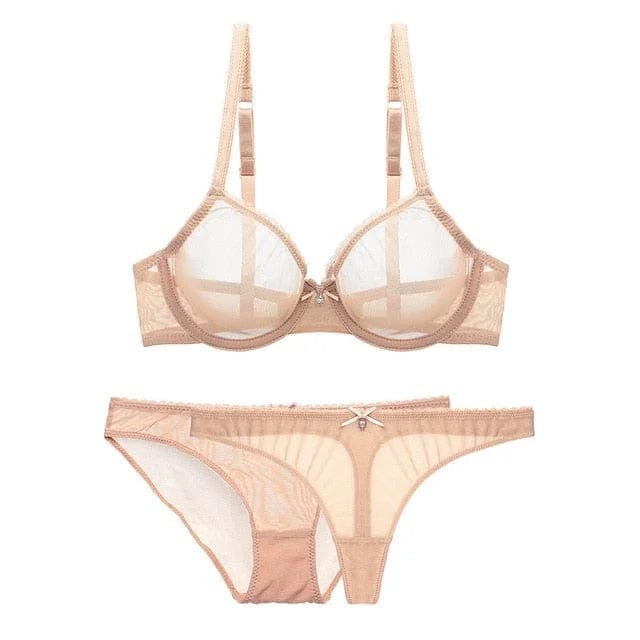 Beige Transparentes Set aus Spitzenunterwäsche