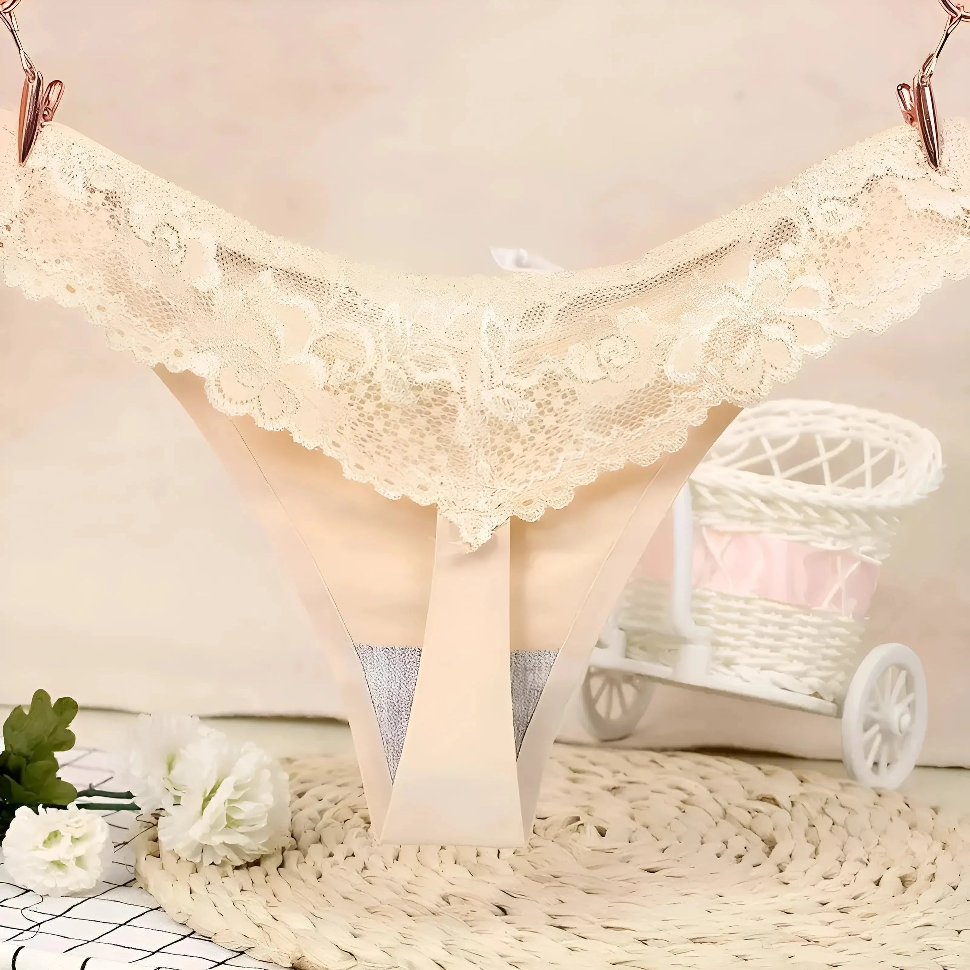 Beige Universal Lace Thongs