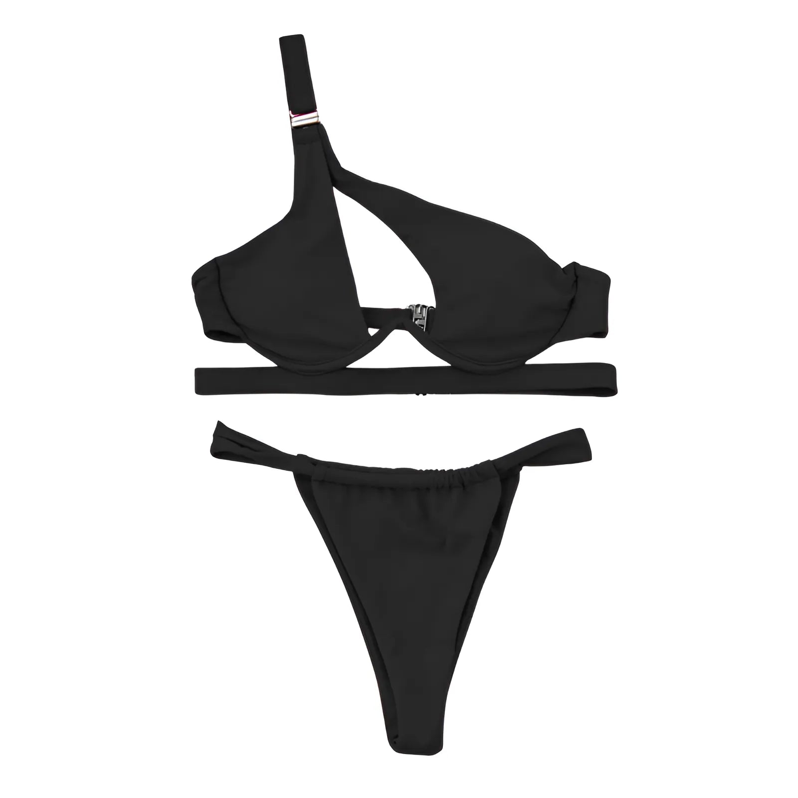 Black Asymmetrical Bikini with Shoulder Buckle