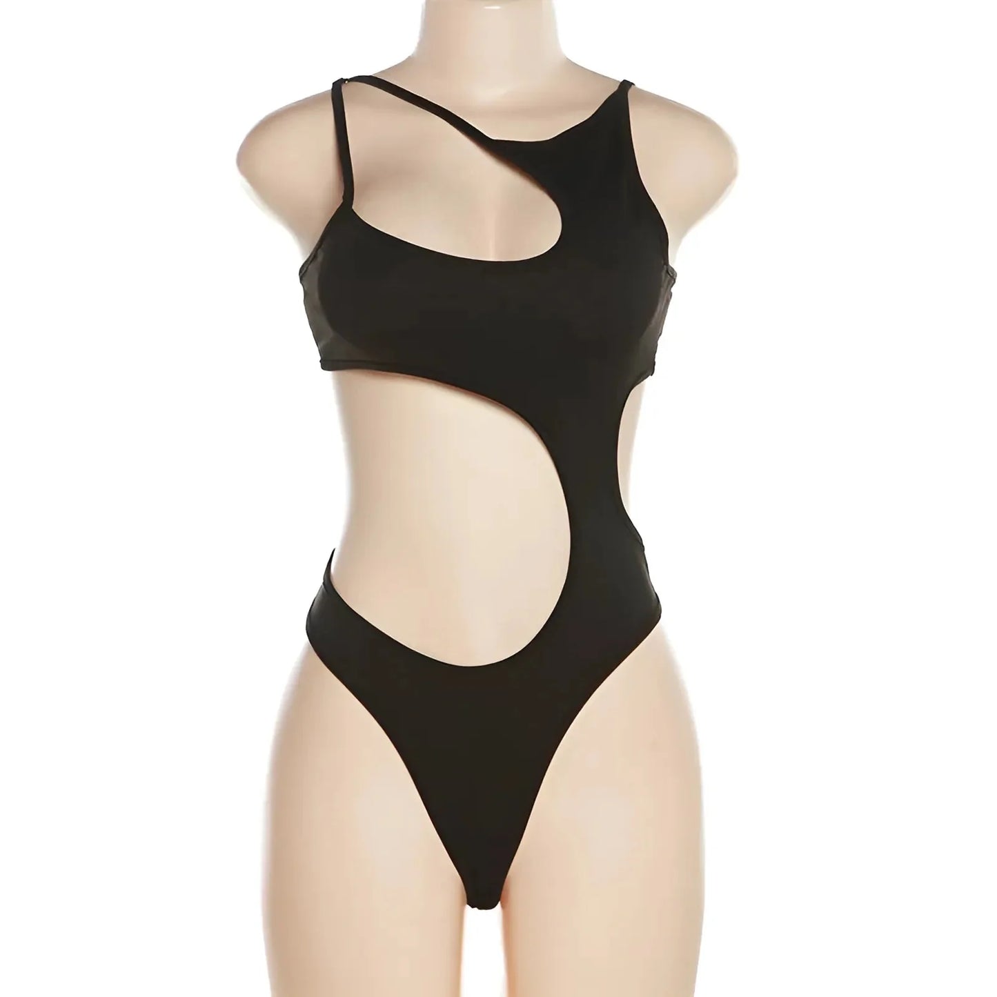 Black Asymmetrical Cut-Out Bodysuit