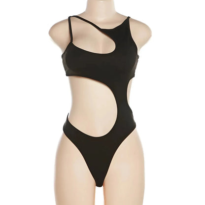 Black Asymmetrical Cut-Out Bodysuit