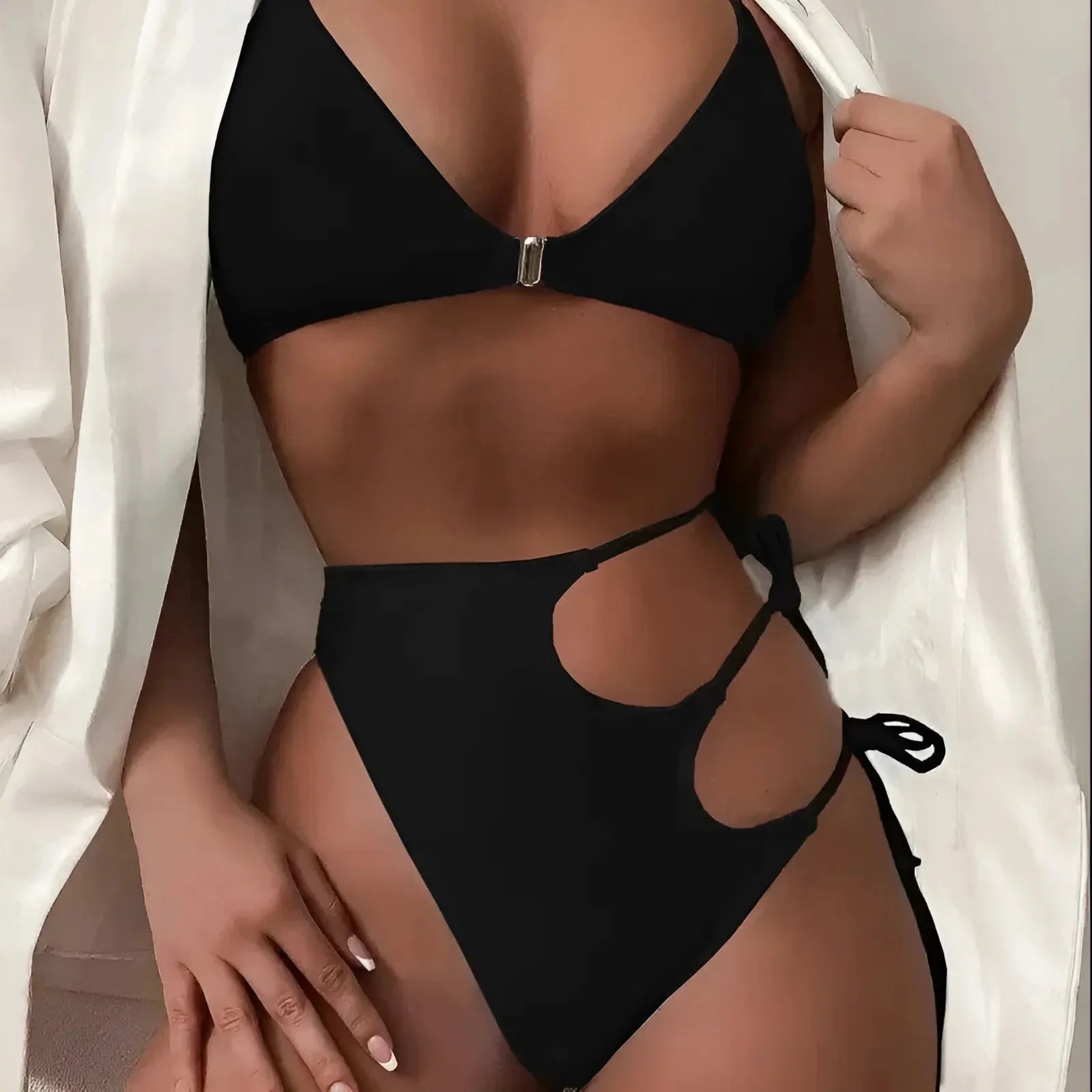 Black Black High-Waisted Two-Piece Swimsuit