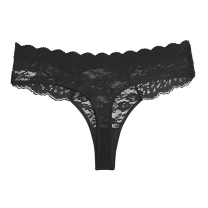 Black Classic Lace Thongs