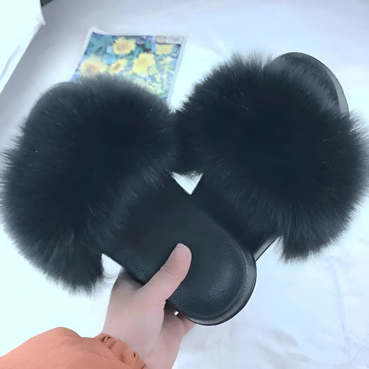 Black Faux Fur Slippers