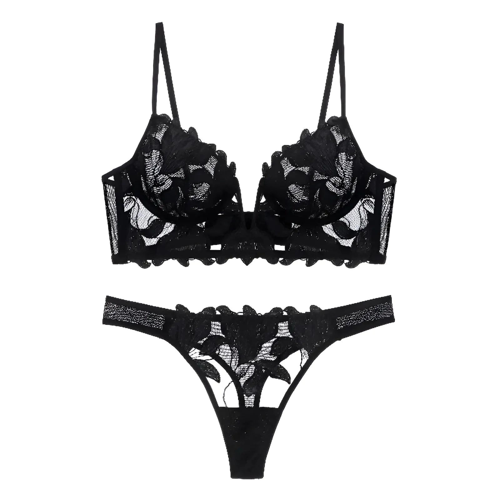 Black Floral Lace Lingerie Set