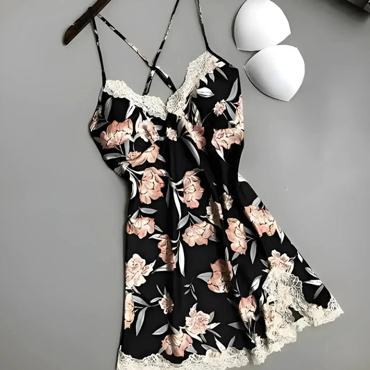 Black Floral Print Nightdress