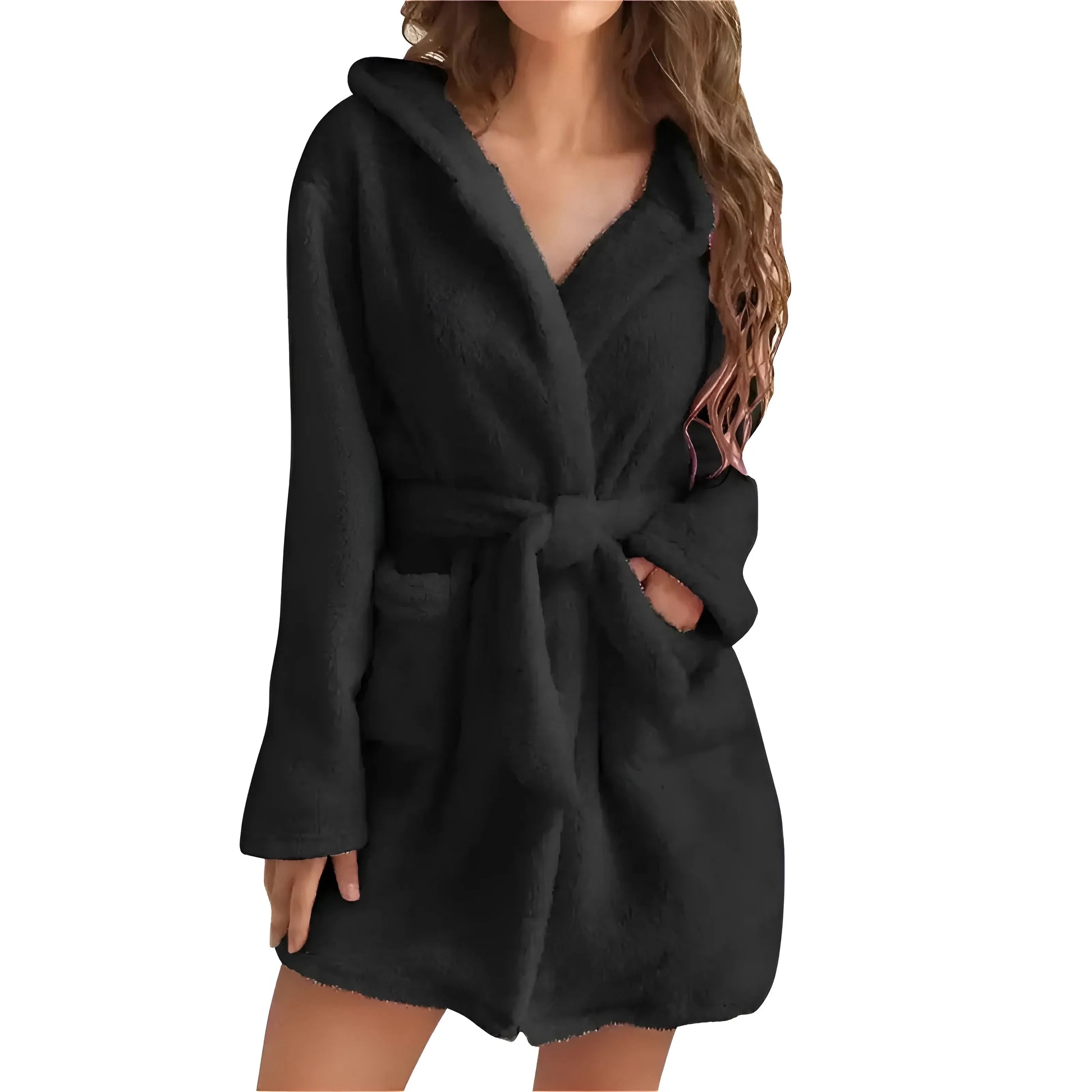 Black Fluffy Women's Robe