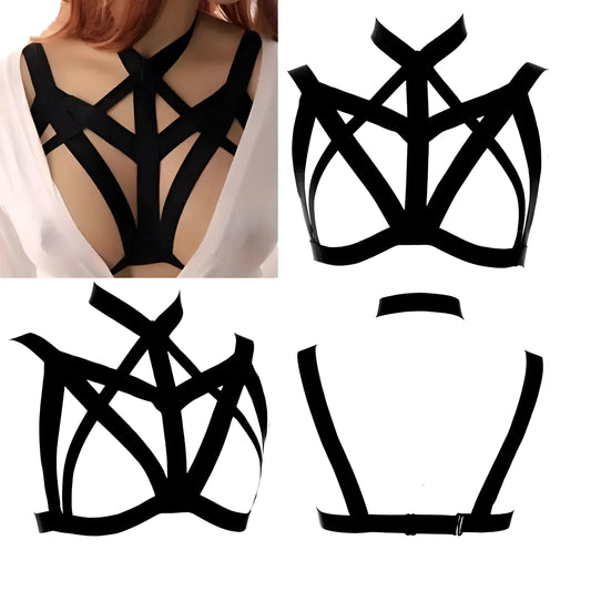 Black Harness Bra with Wide Straps