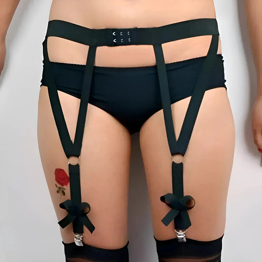 Black Harness with Suspender Straps and Bows