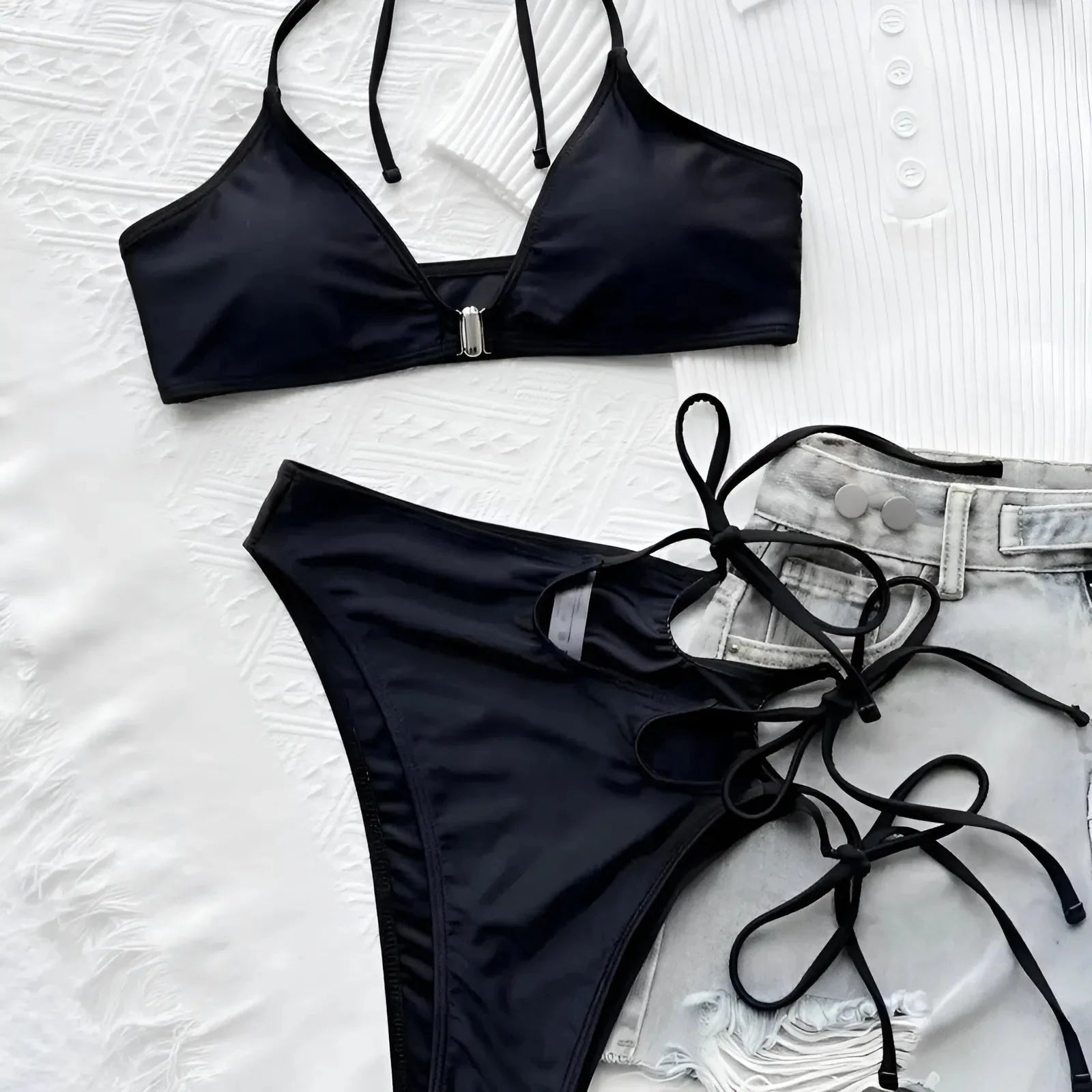 Black High-Waisted Two-Piece Swimsuit