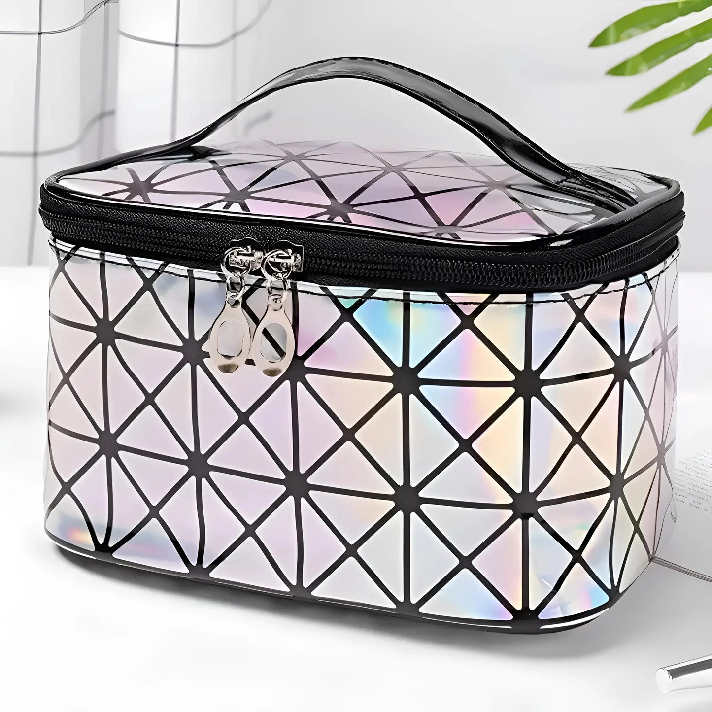 Black Holographic Zip Cosmetic Bag