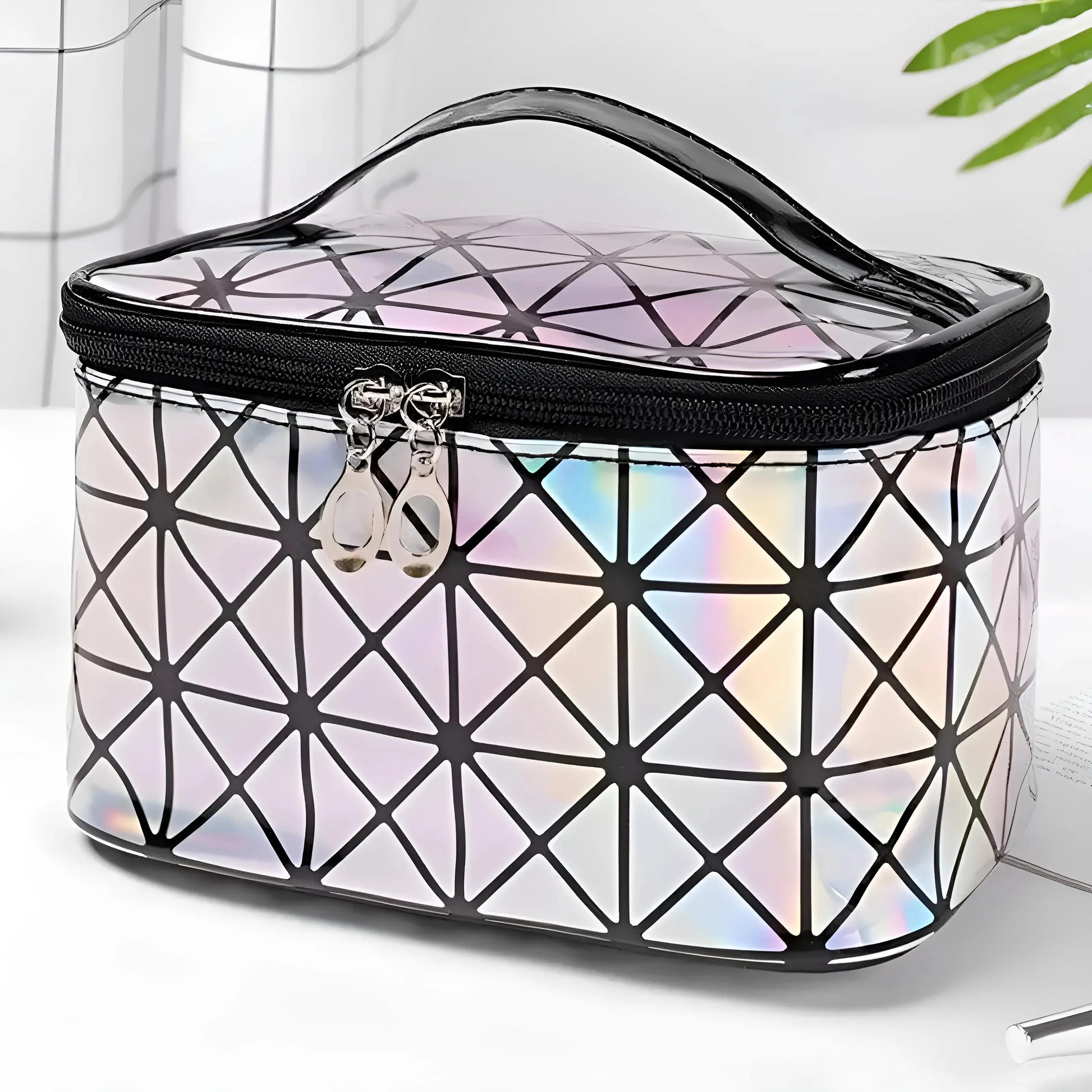 Black Holographic Zip Cosmetic Bag