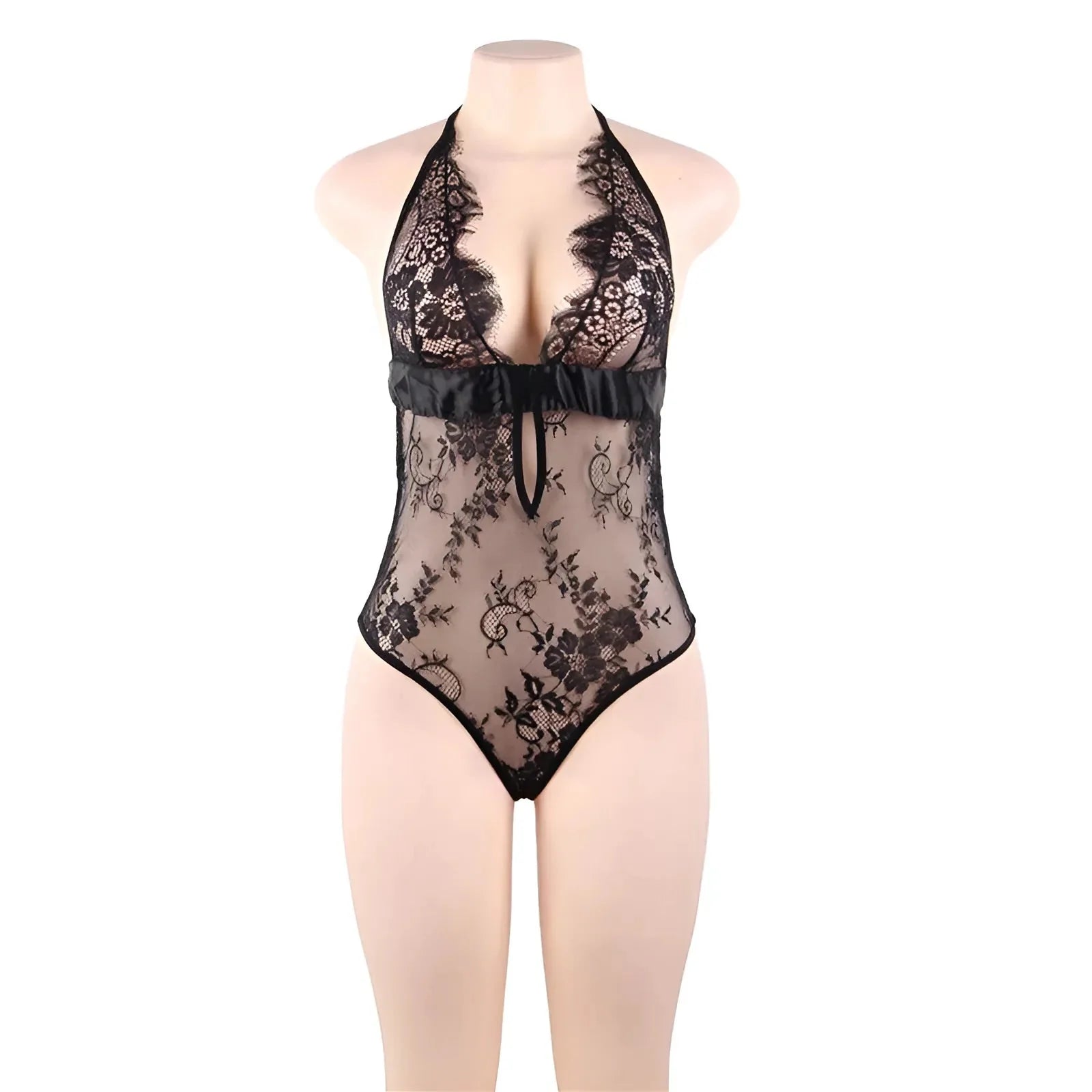 Black Lace Bodysuit with Back Tie Detail