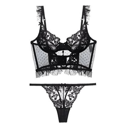 Black Lace Corset-Style Lingerie Set