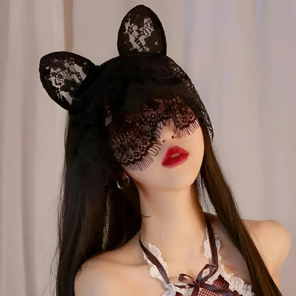 Black Lace Eye Mask with Dropping Design