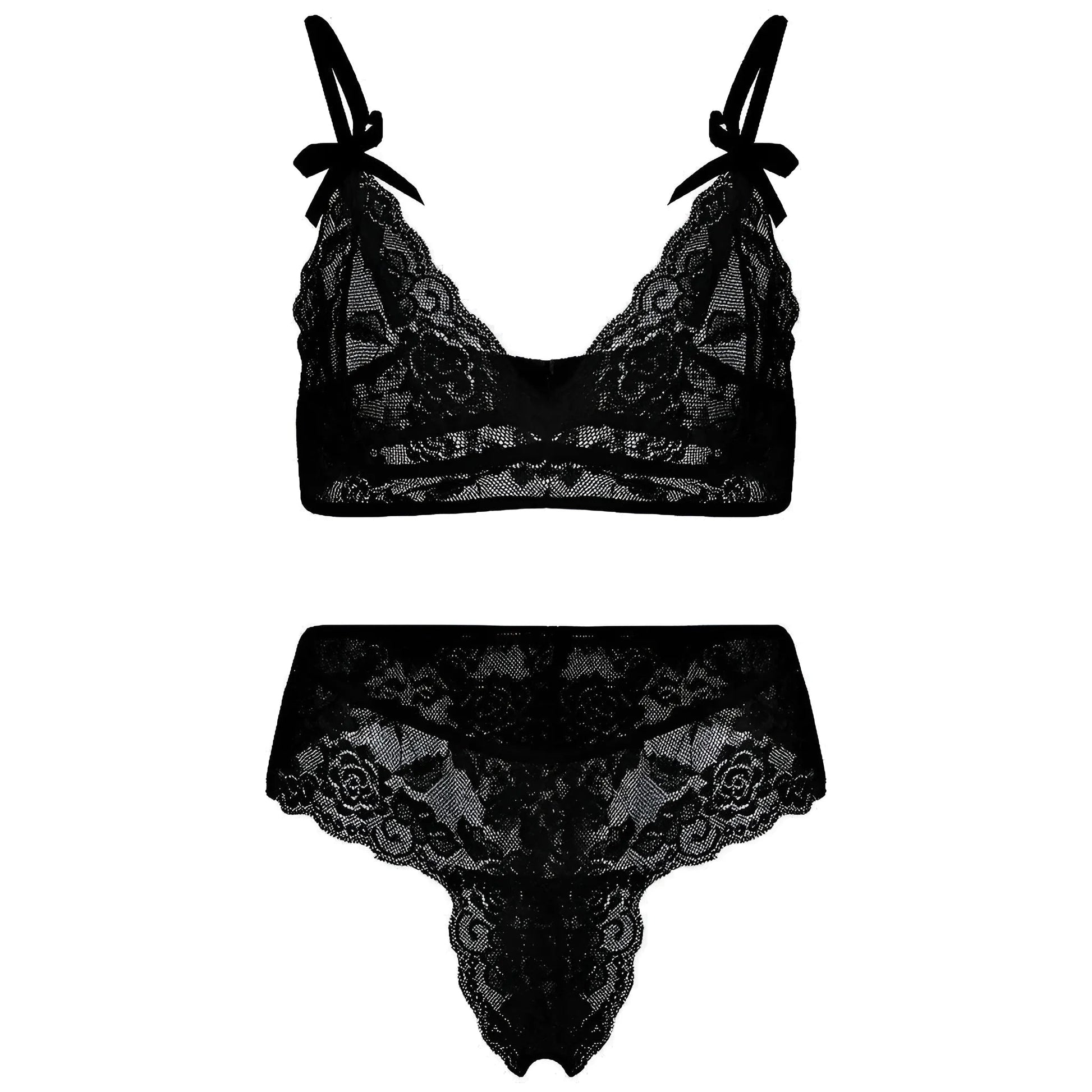 Black Lace Lingerie Set with Bows