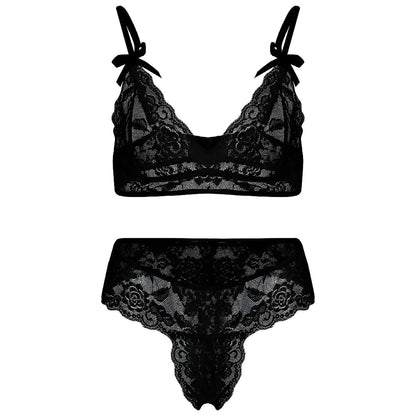 Black Lace Lingerie Set with Bows