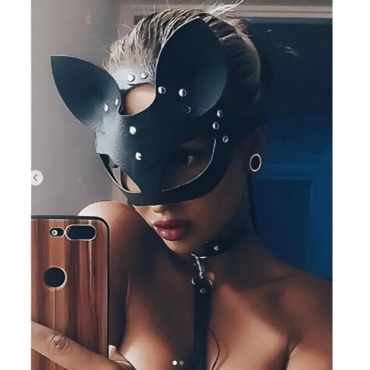 Black Leather Mask with Ears