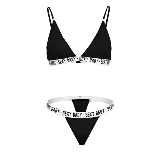 Black Lingerie Set with 'SEXY BABY' Print