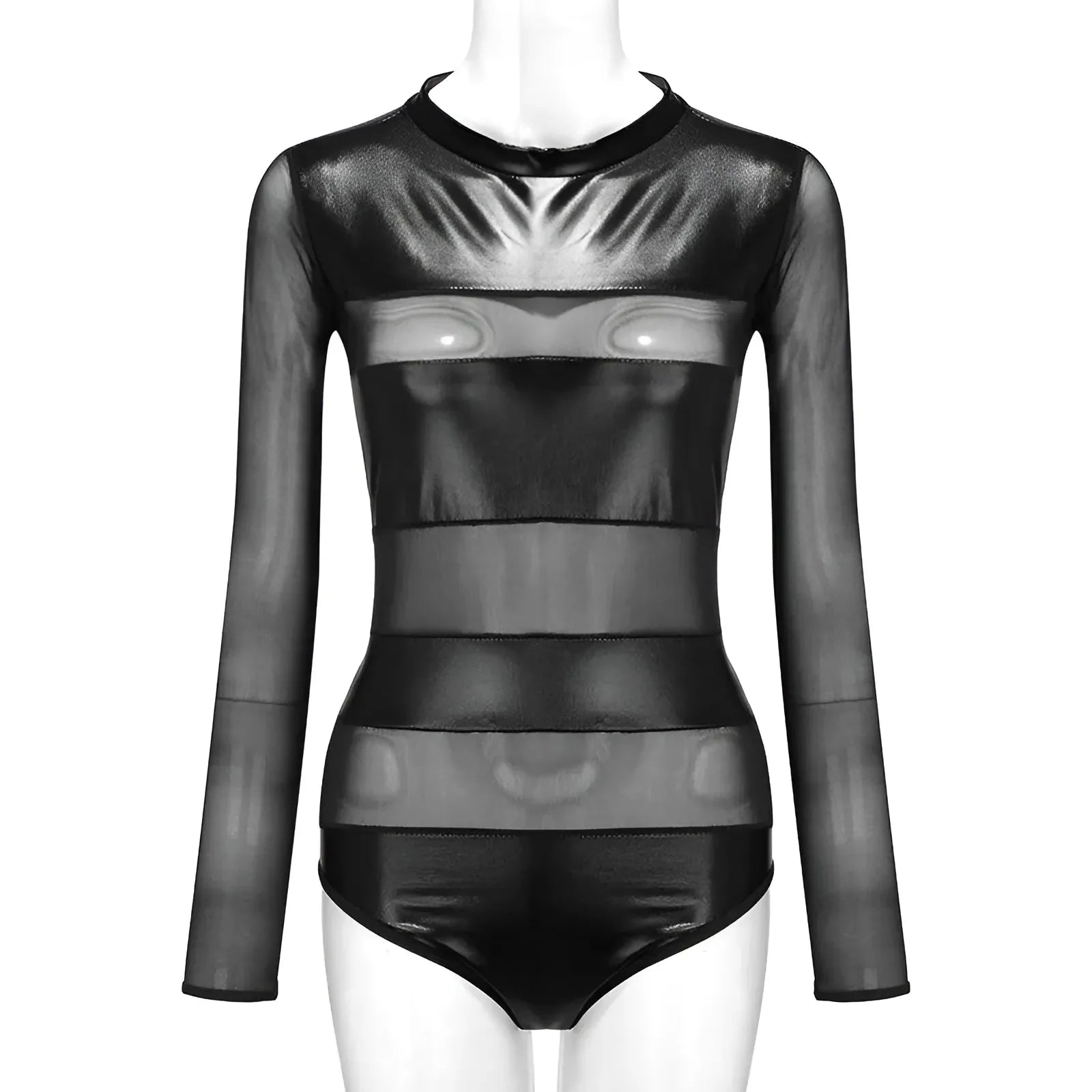 Black Long Sleeve Bodysuit with Leather Inserts