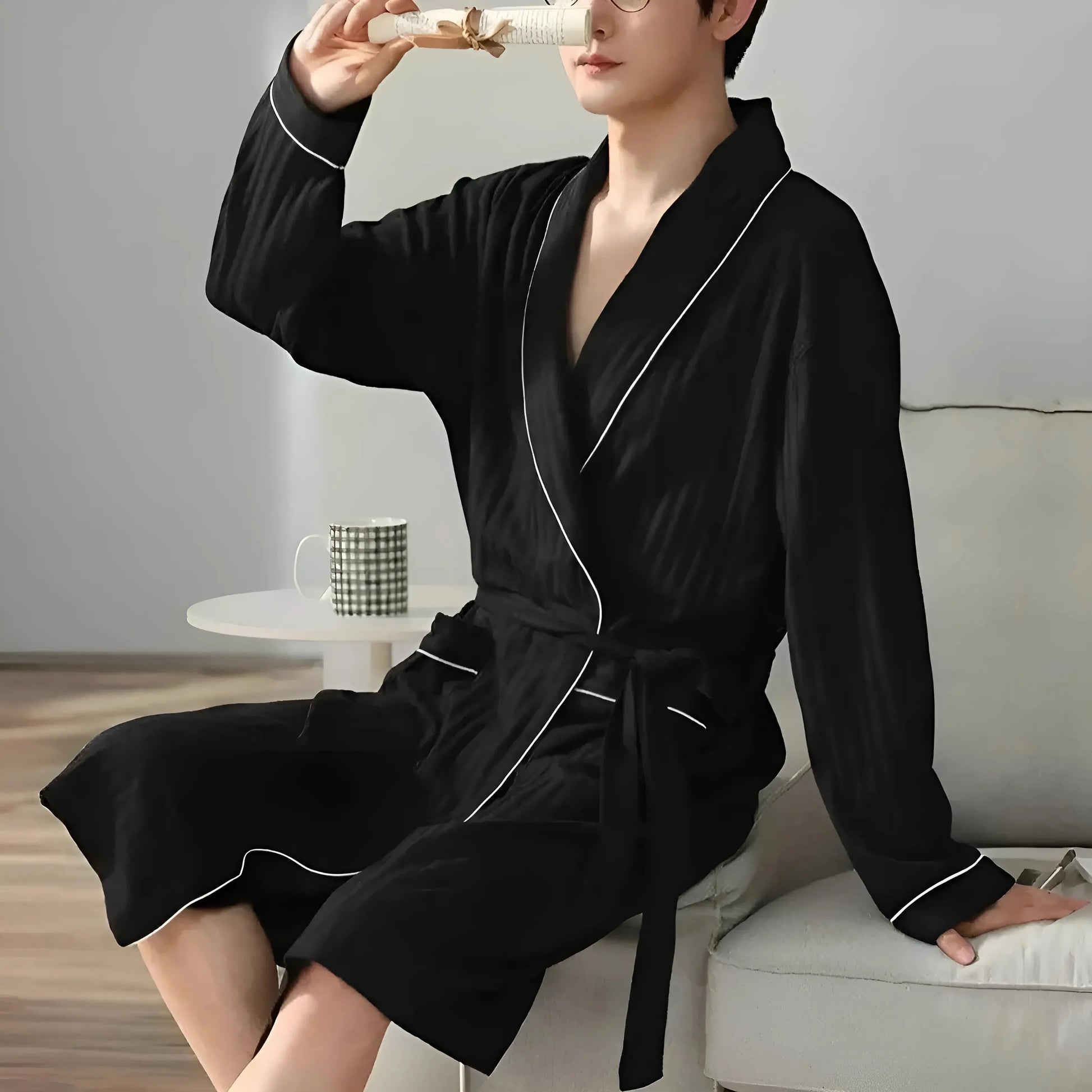 Black Men's Robe with Pockets