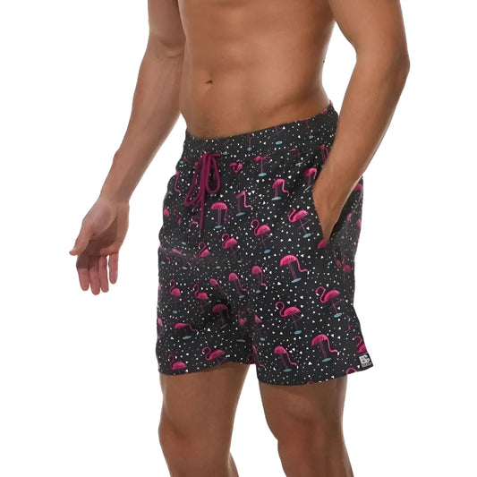 Black Men's Swim Shorts with Colourful Print