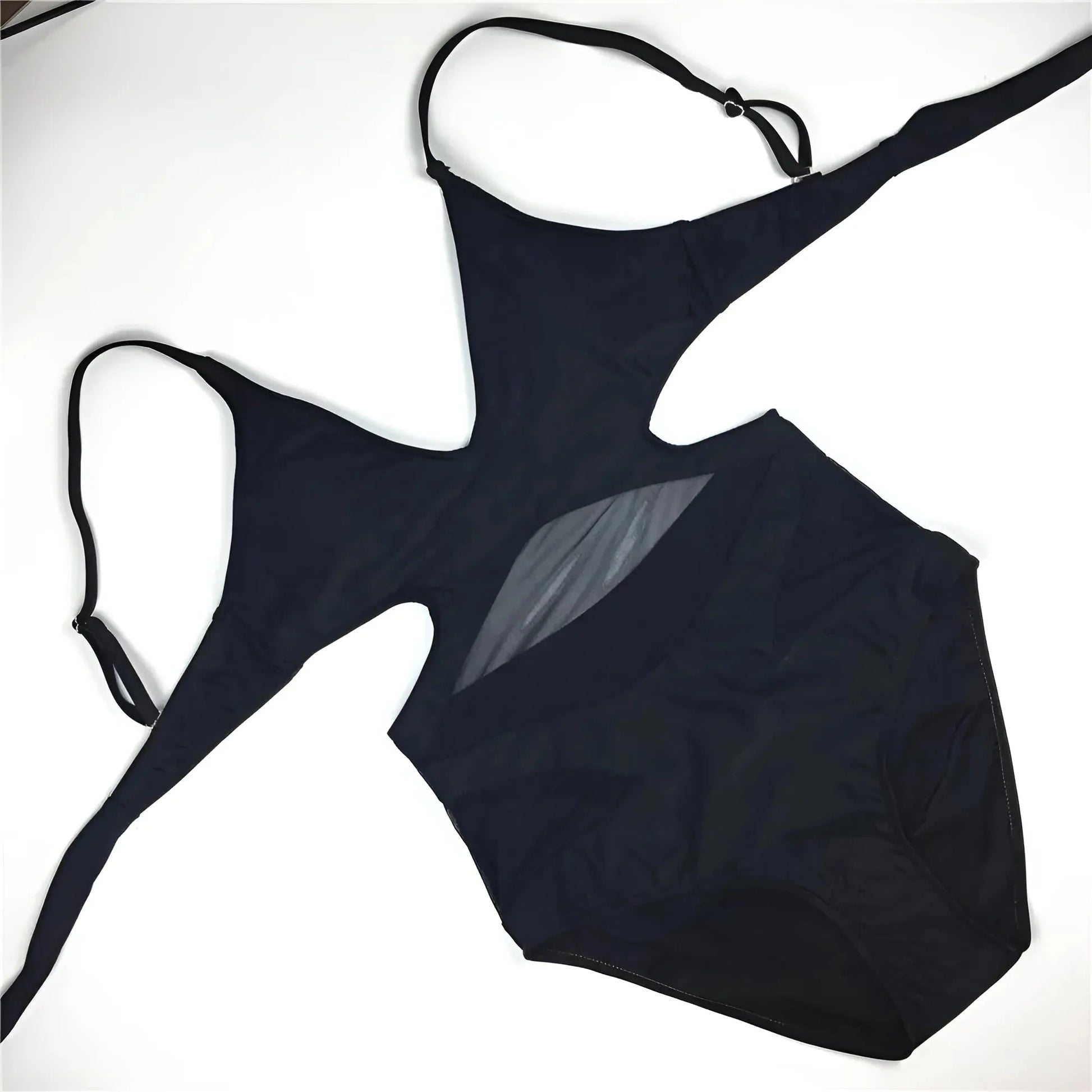 Black One-Piece Swimsuit with Mesh Detail