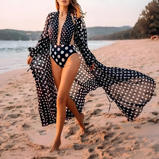 Black Polka Dot Beach Kimono