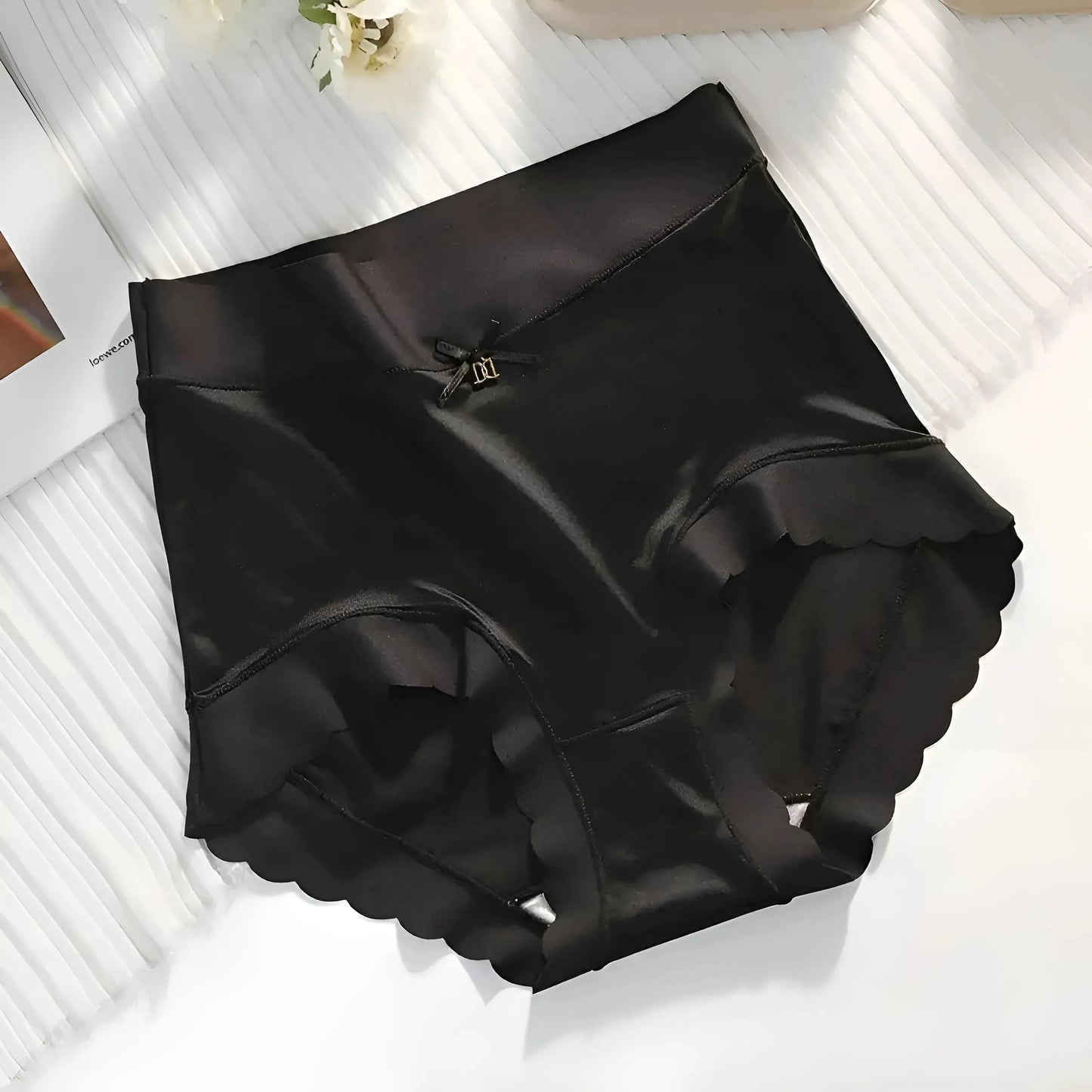 Black Seamless High-Waisted Knickers with Bow Detail