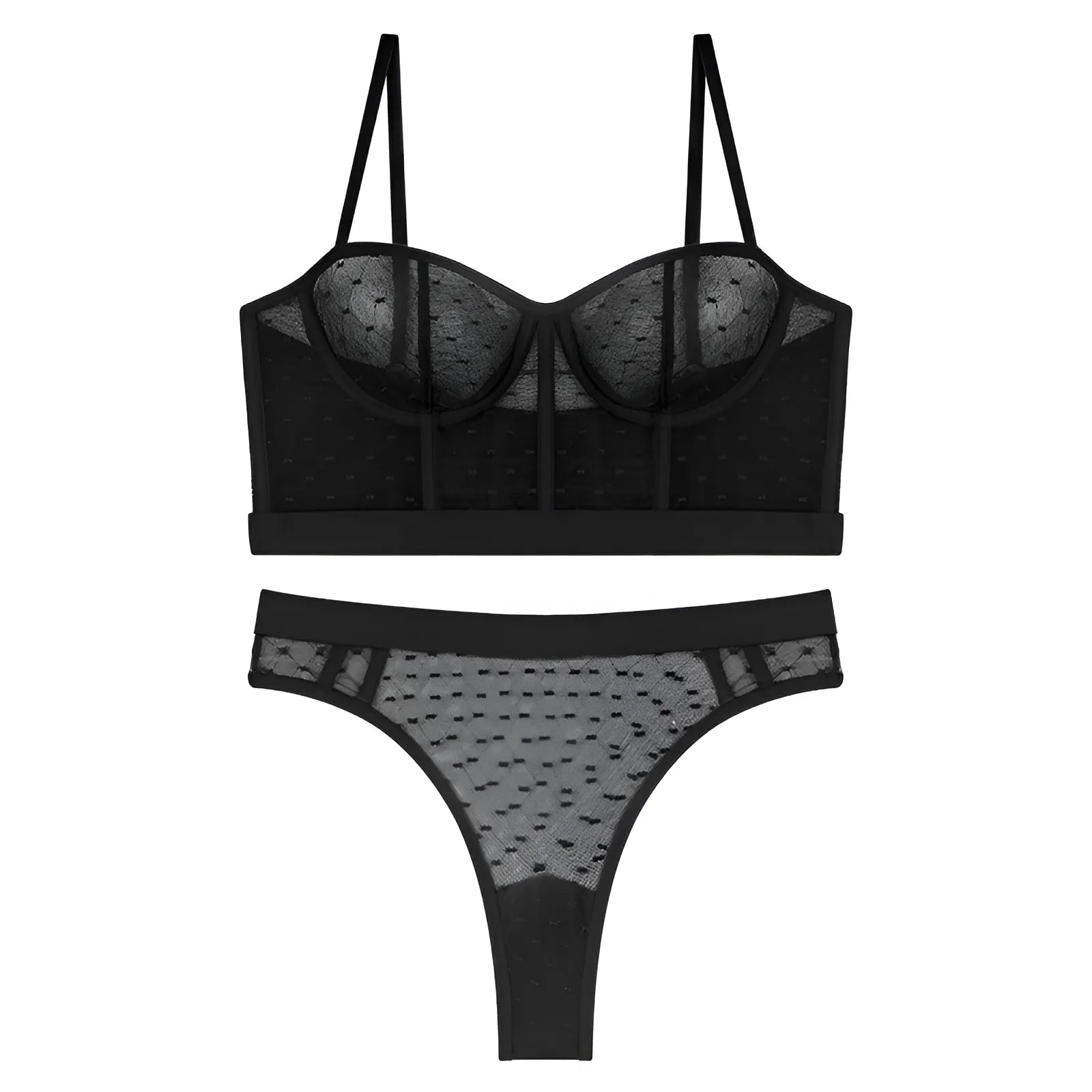 Black Sheer Lingerie Set with Low-Rise Bottoms