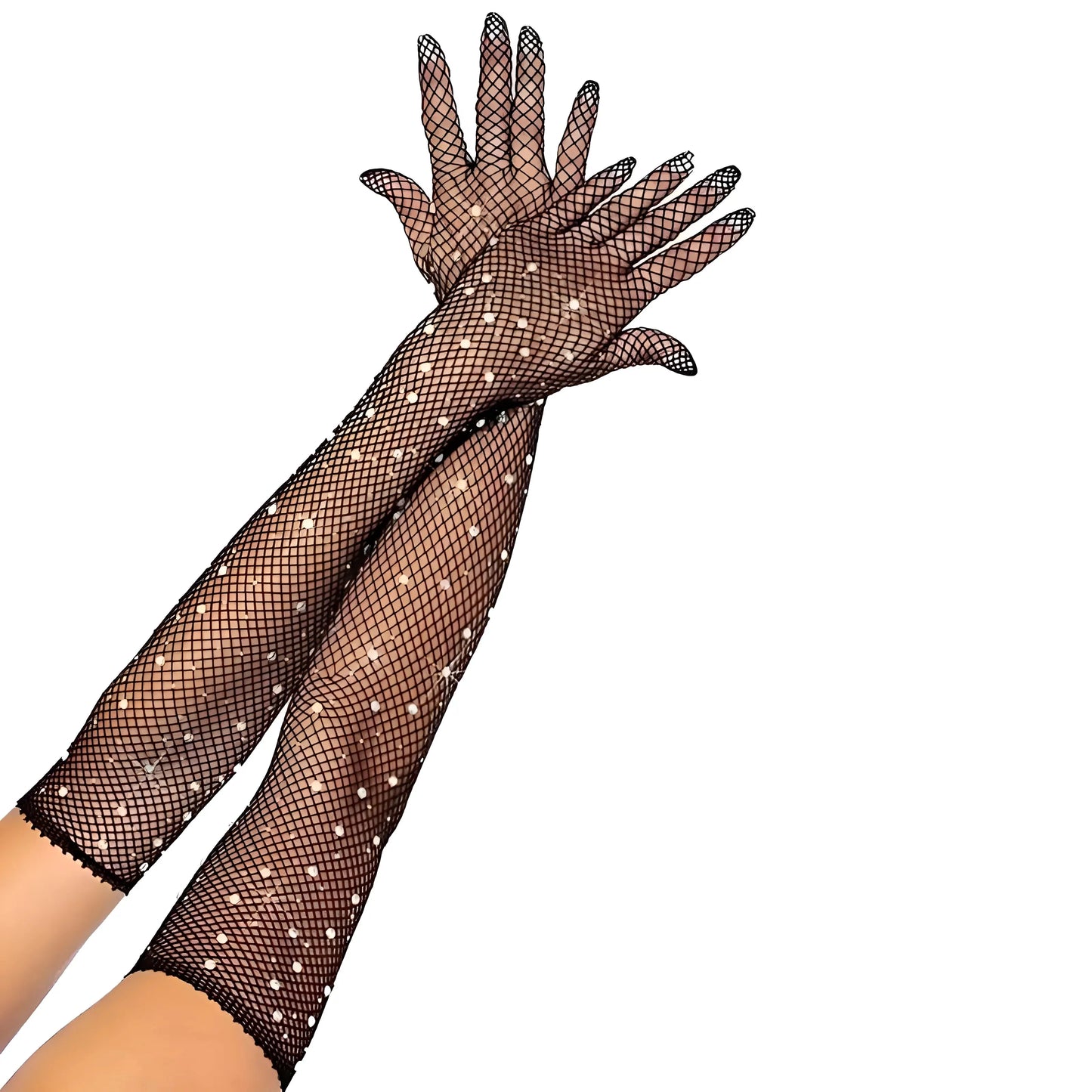 Black Sparkly Mesh Gloves with Zirconia