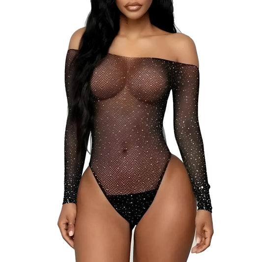 Black Transparent Lace Bodysuit