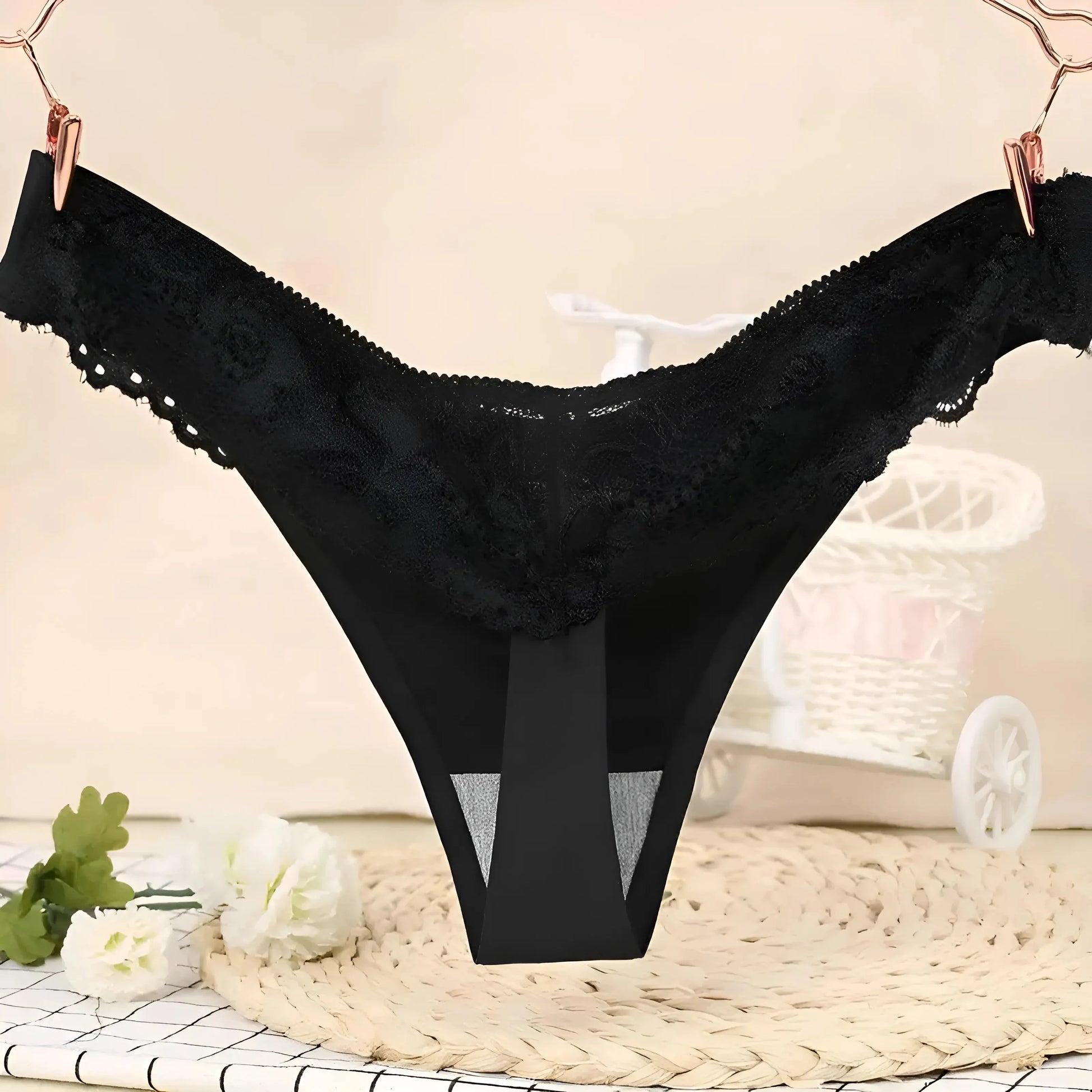 Black Universal Lace Thongs