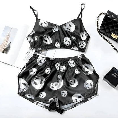 Black-White Short Top and Patterned Pyjama Set
