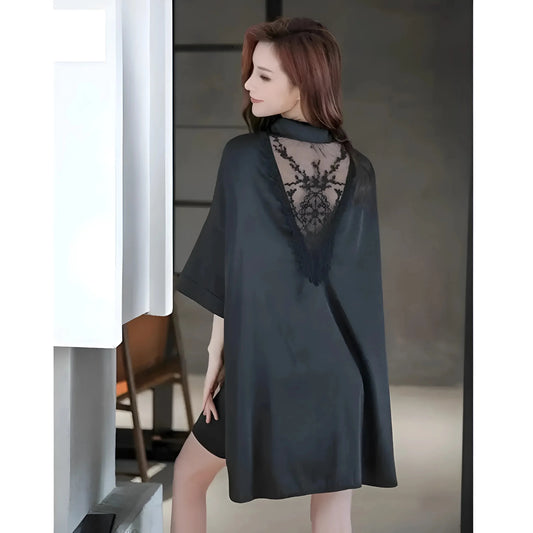 Black Women's Robe with Lace Back