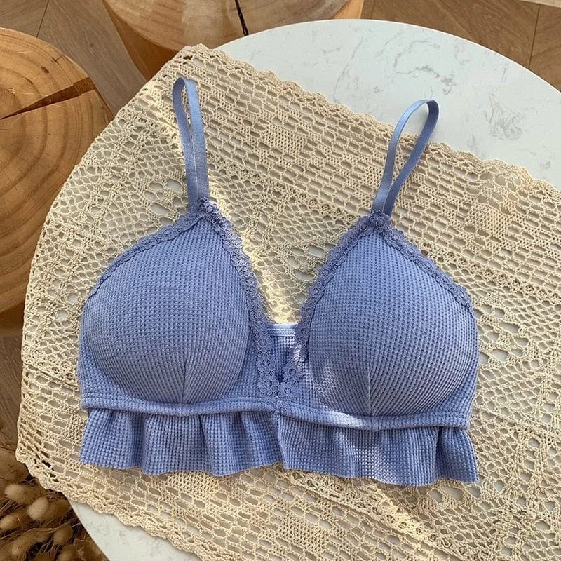 Blau Bralette-BH aus Spitze mit Rüschen