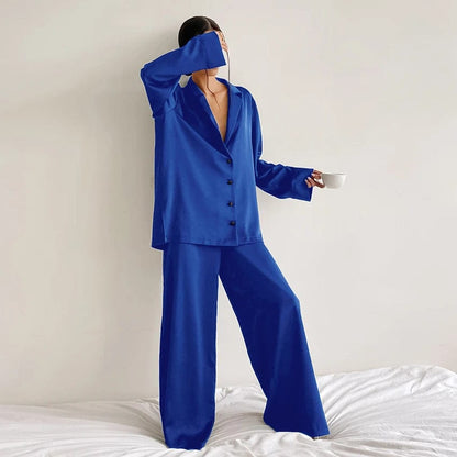 Blau Breiter Satin-Pyjama